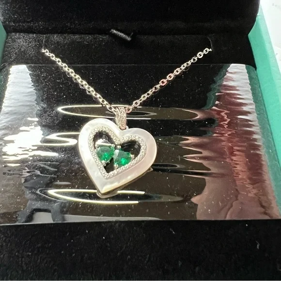 Louisa Secret Double Heart Birthstone Necklace Women Sterling Silver Emerald - Picture 4 of 7